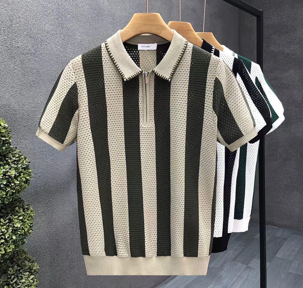 summer striped ice silk short-sleeved